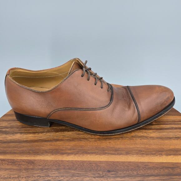 To Boot New York Shoes Mens 10 Brown Leather Lace Up Cap Toe Dress Oxfords - Picture 1 of 8